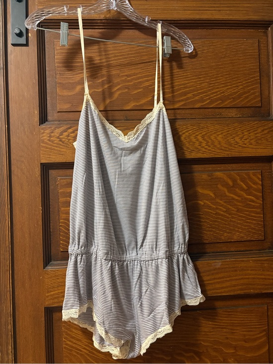 Eberjey Other - Eberjey Gray & Cream Striped Lace-Trim Chemise